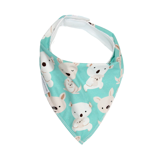 Chuckles and Caz baby bib Aqua Koala front view