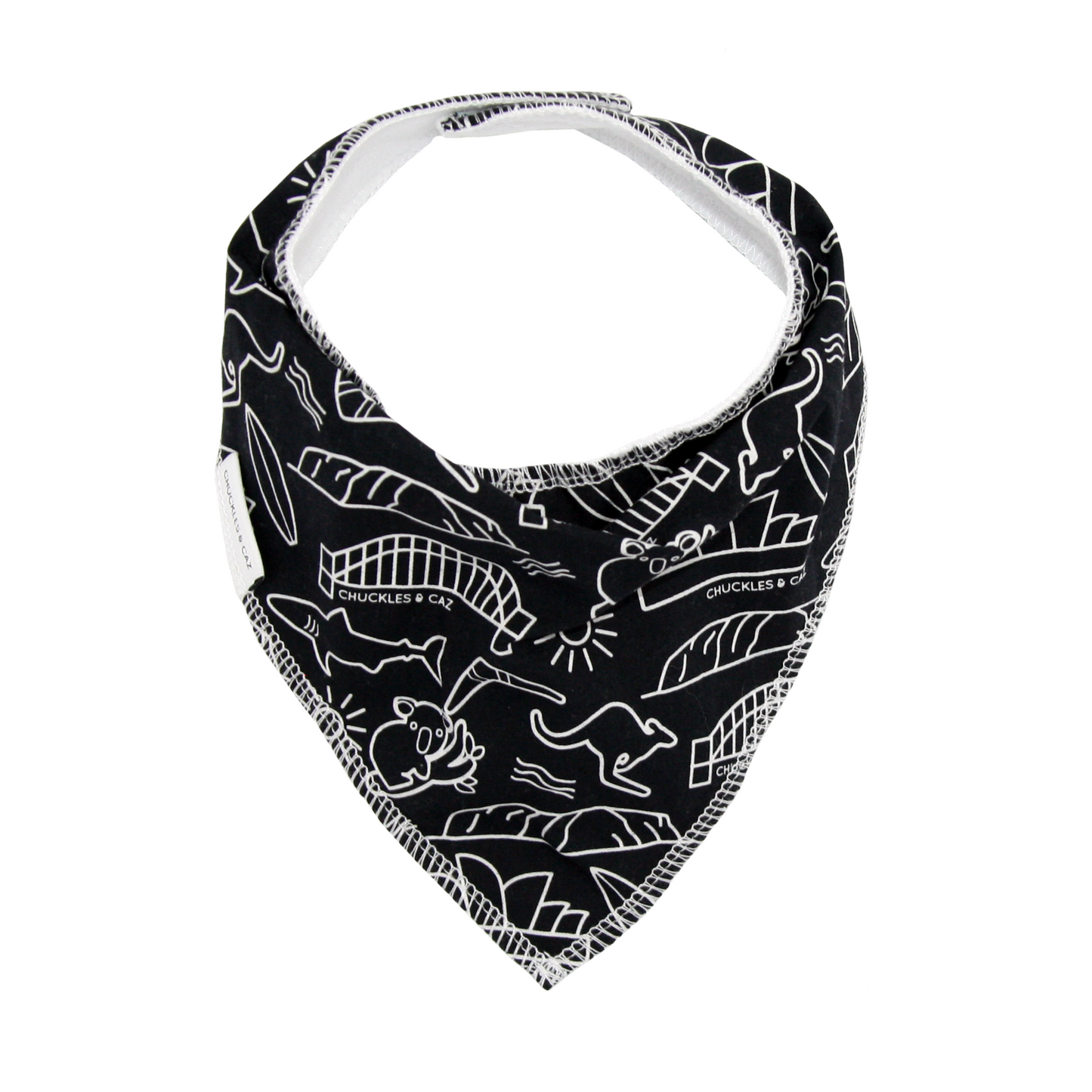 Chuckles and Caz baby bib Australian icon front view