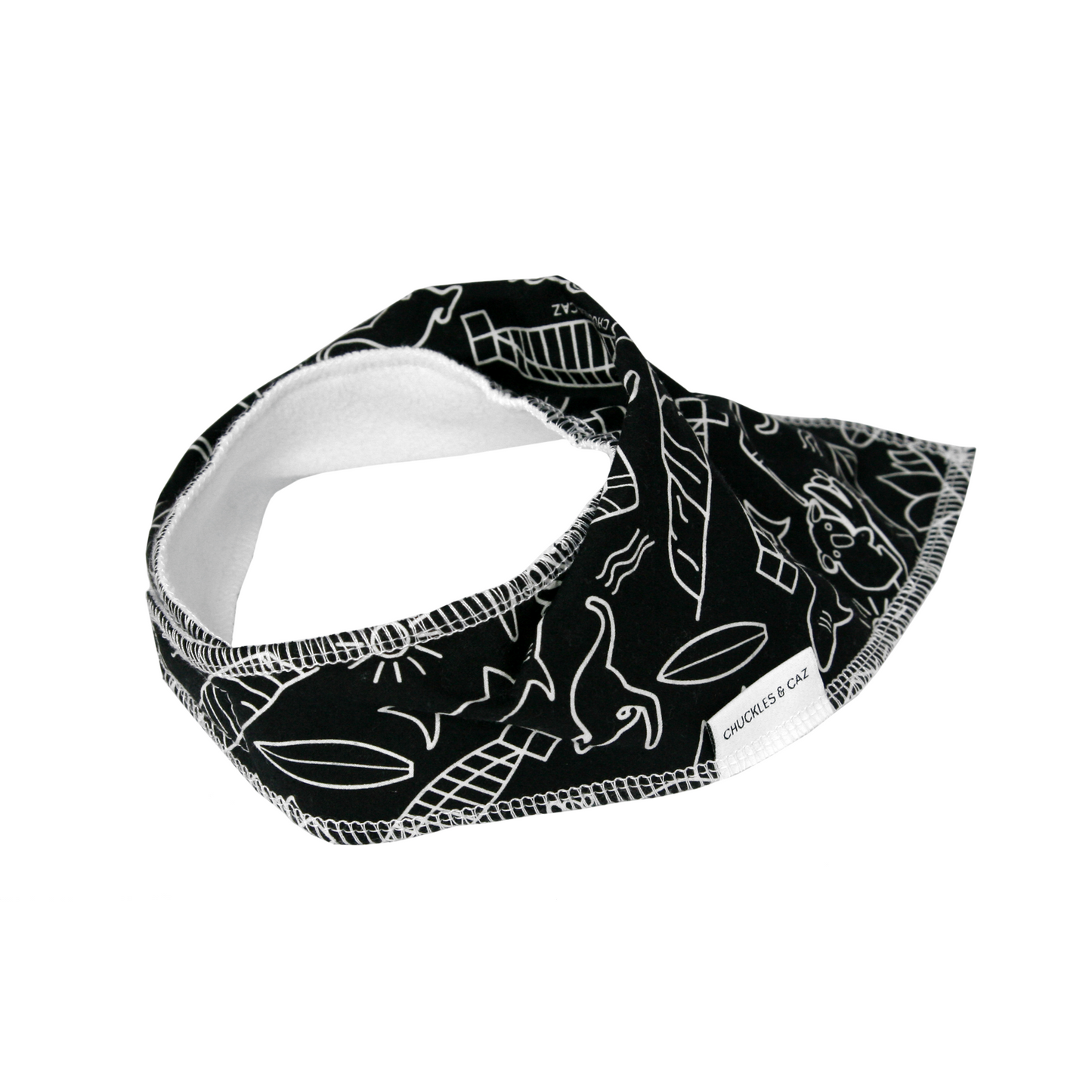 Chuckles and Caz baby bib Australian icon rear view