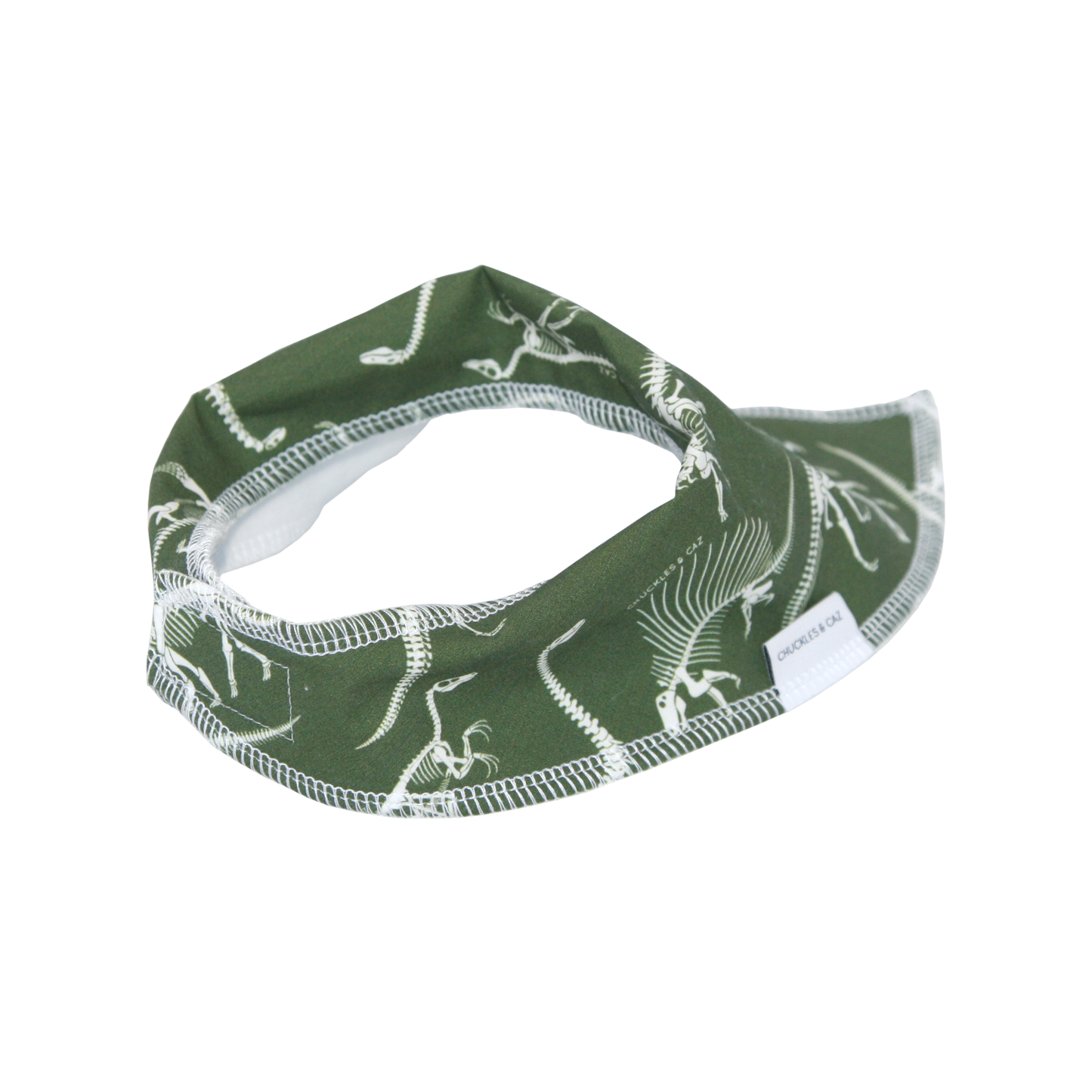 Chuckles and Caz baby bib dinosaur skeleton rear view.