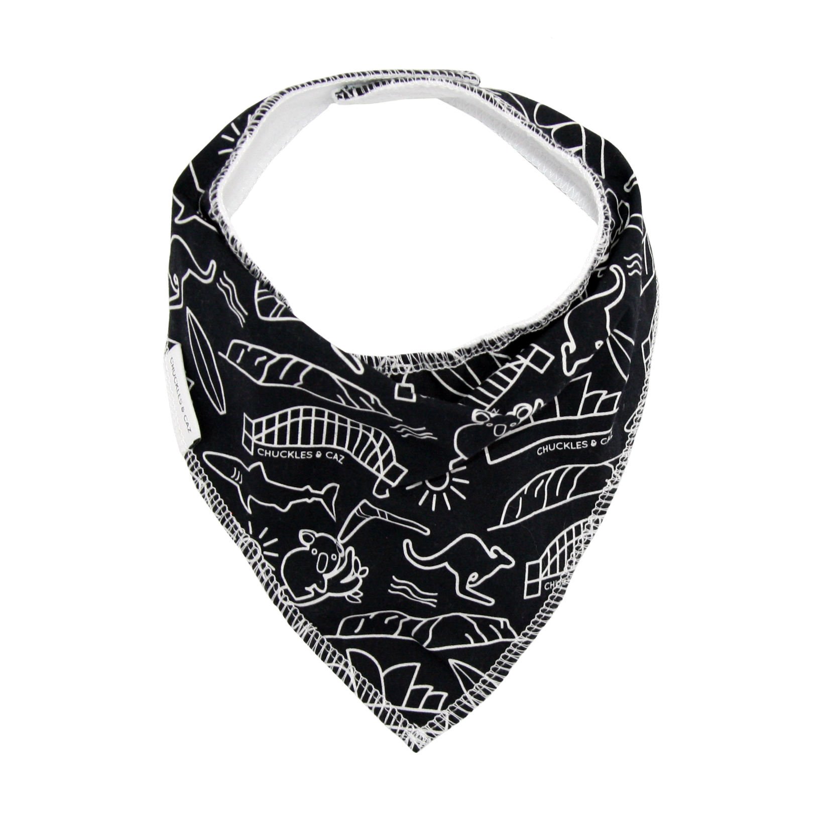 Chuckles and Caz baby bib Australian icon front view

